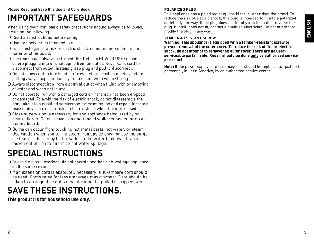 Black & Decker 4-7-50F, 4-7-50e Important Safeguards, Special Instructions, Please Read and Save this Use and Care Book 