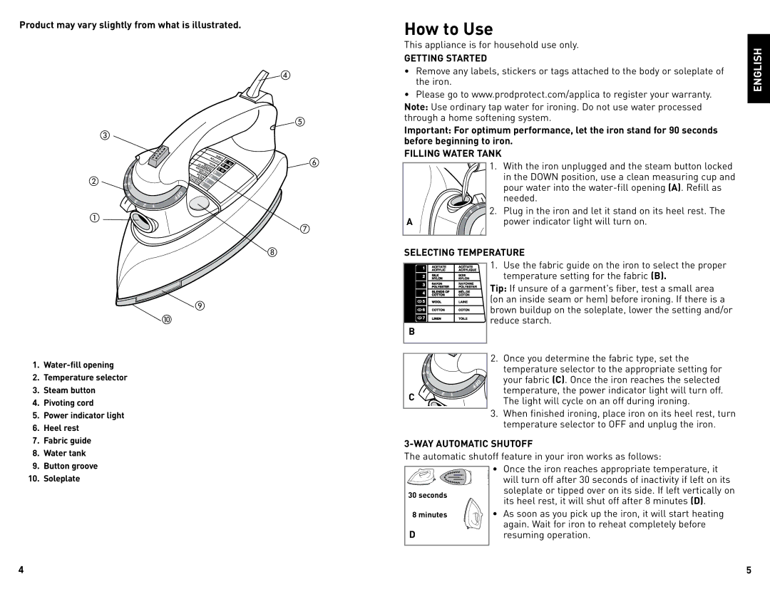 Black & Decker R12009 manual How to Use, Getting Started, Filling Water Tank, Selecting Temperature, WAY Automatic Shutoff 