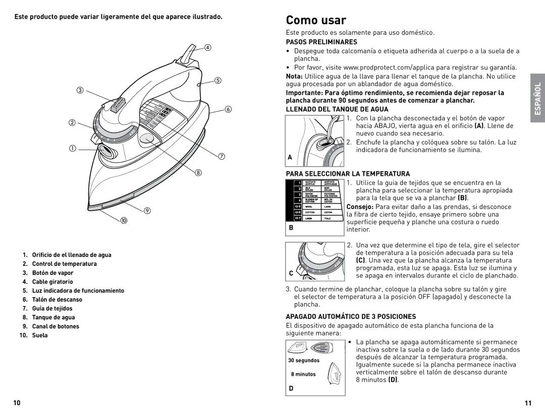 Black & Decker 4-7-50F, 4-7-50e Como usar, Pasos Preliminares, Llenado DEL Tanque DE Agua, Para Seleccionar LA Temperatura 