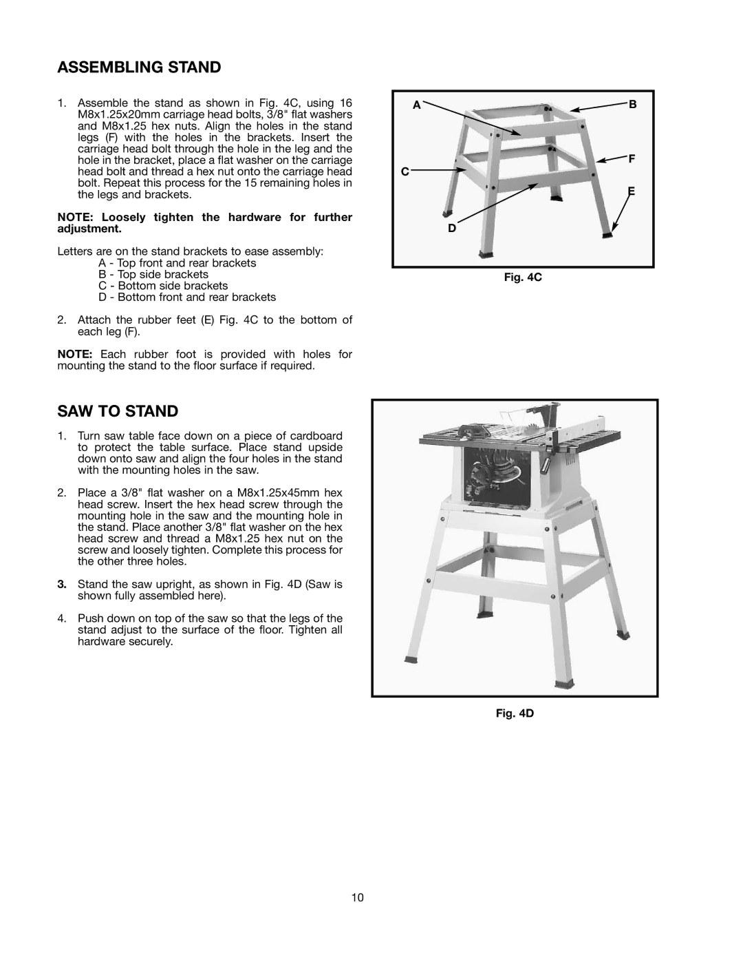 Black & Decker 489051-00 instruction manual Assembling Stand, SAW to Stand 