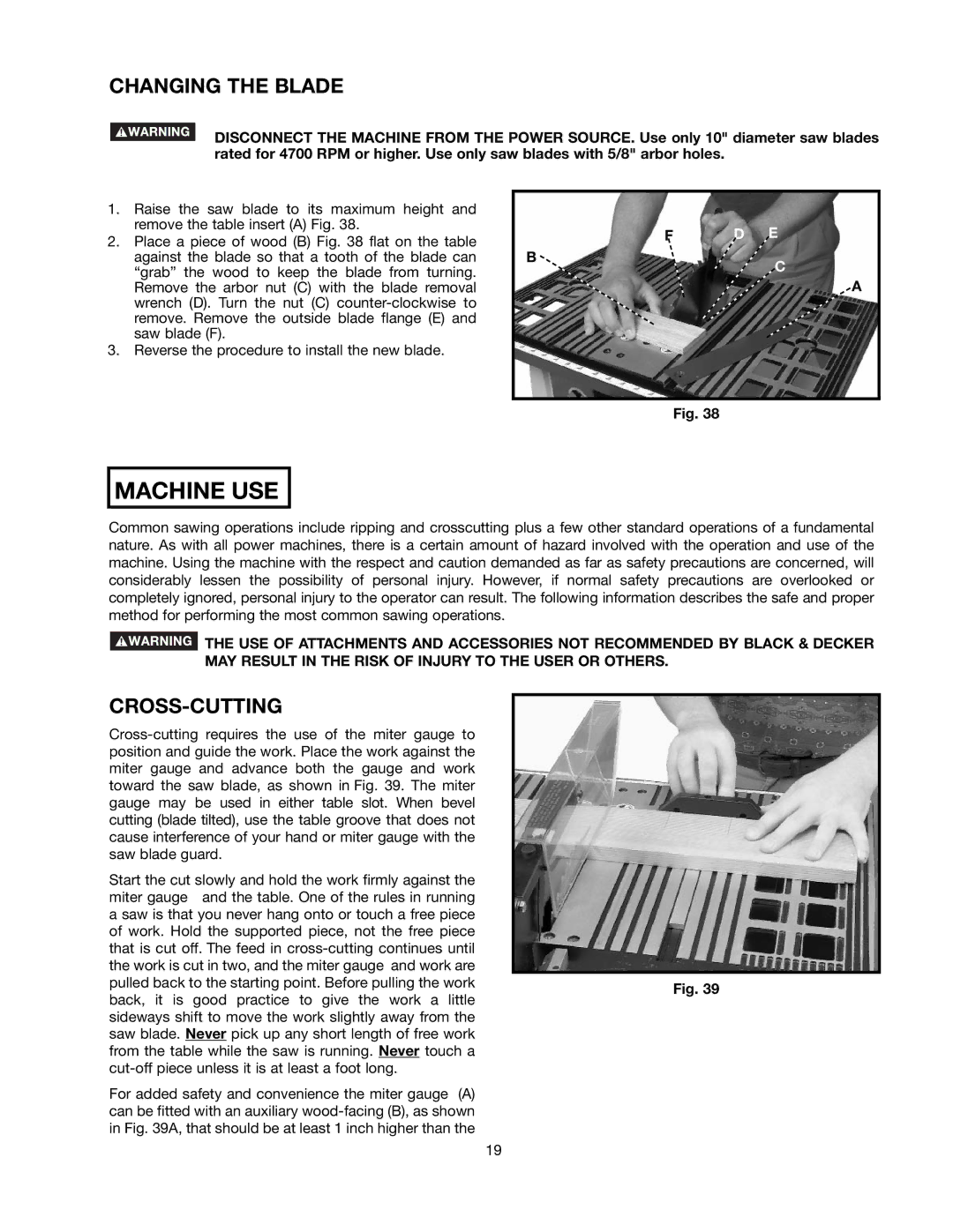 Black & Decker 489051-00 instruction manual Changing the Blade, Cross-Cutting 