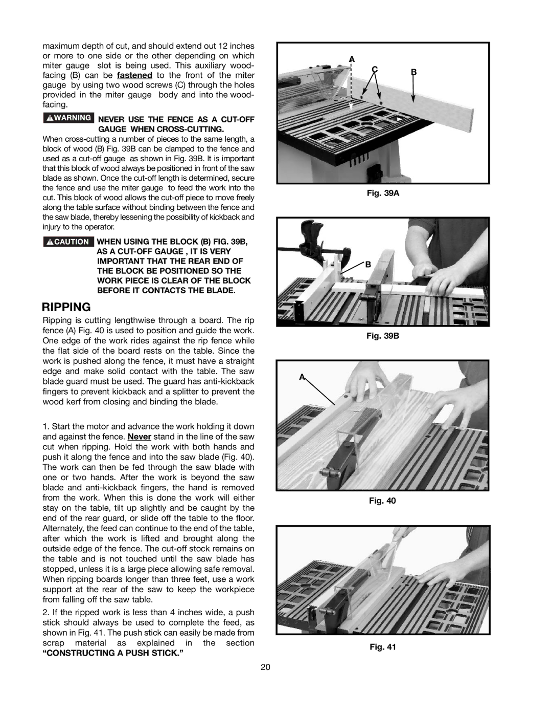 Black & Decker 489051-00 instruction manual Ripping, Constructing a Push Stick 