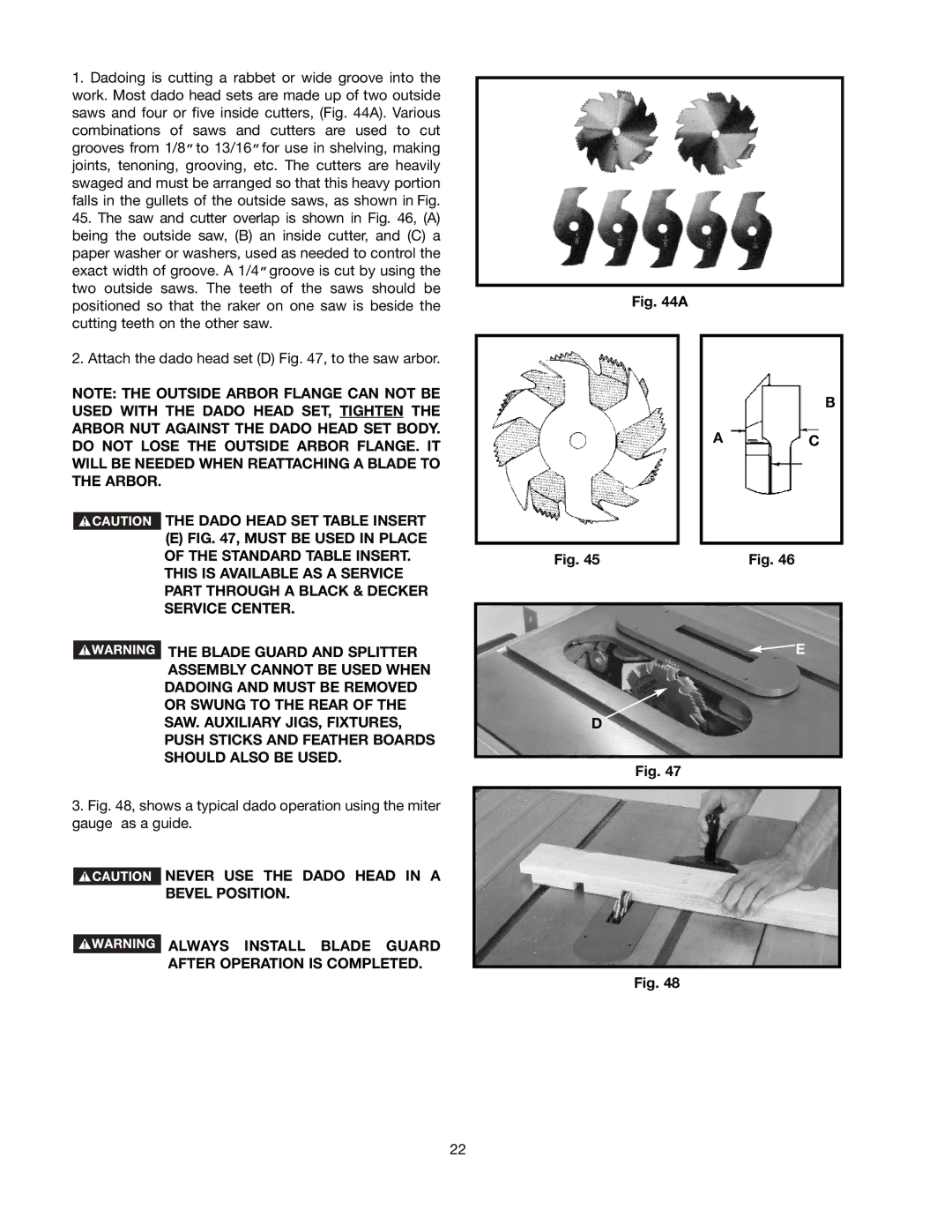 Black & Decker 489051-00 instruction manual Dado Head SET Table Insert 