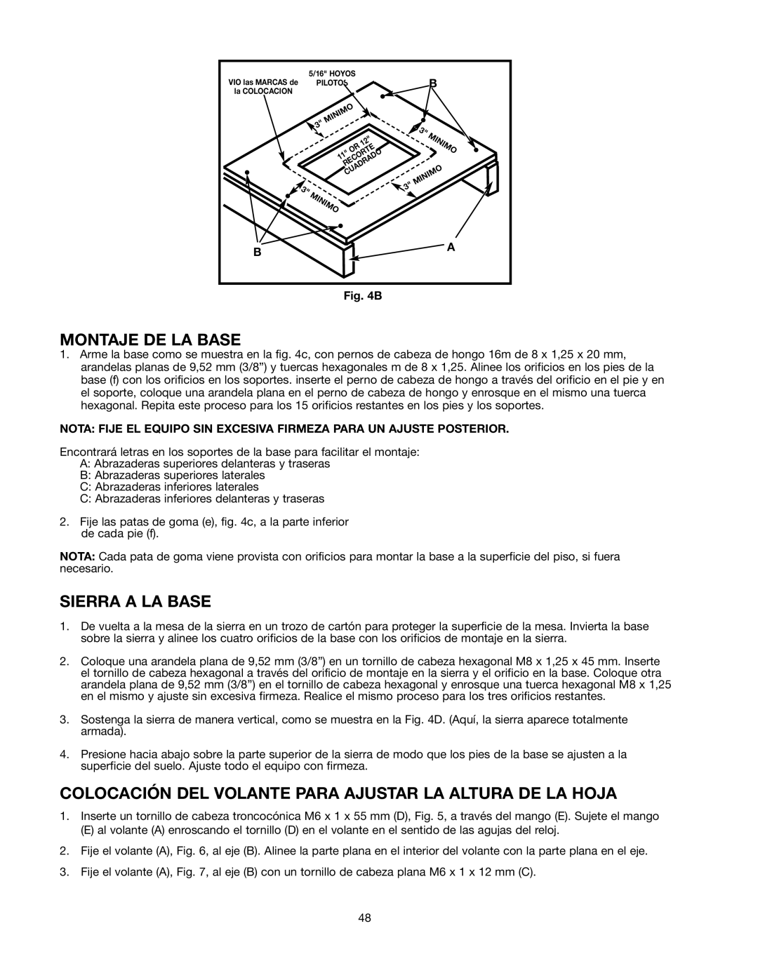 Black & Decker 489051-00 Montaje DE LA Base, Sierra a LA Base, Colocación DEL Volante Para Ajustar LA Altura DE LA Hoja 