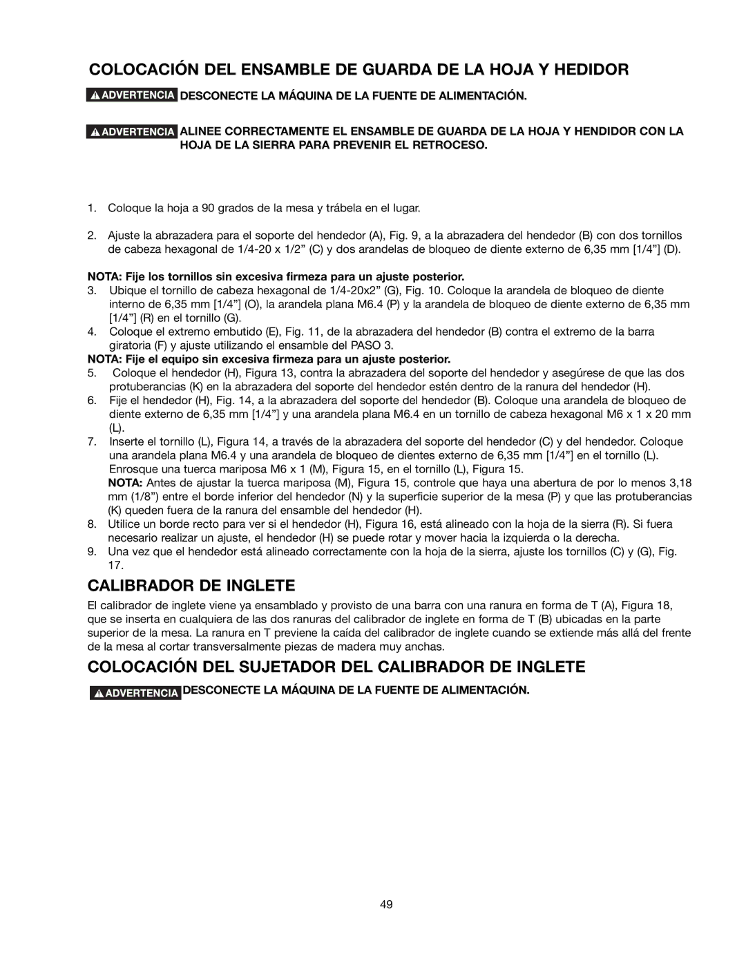 Black & Decker 489051-00 instruction manual Colocación DEL Ensamble DE Guarda DE LA Hoja Y Hedidor, Calibrador DE Inglete 