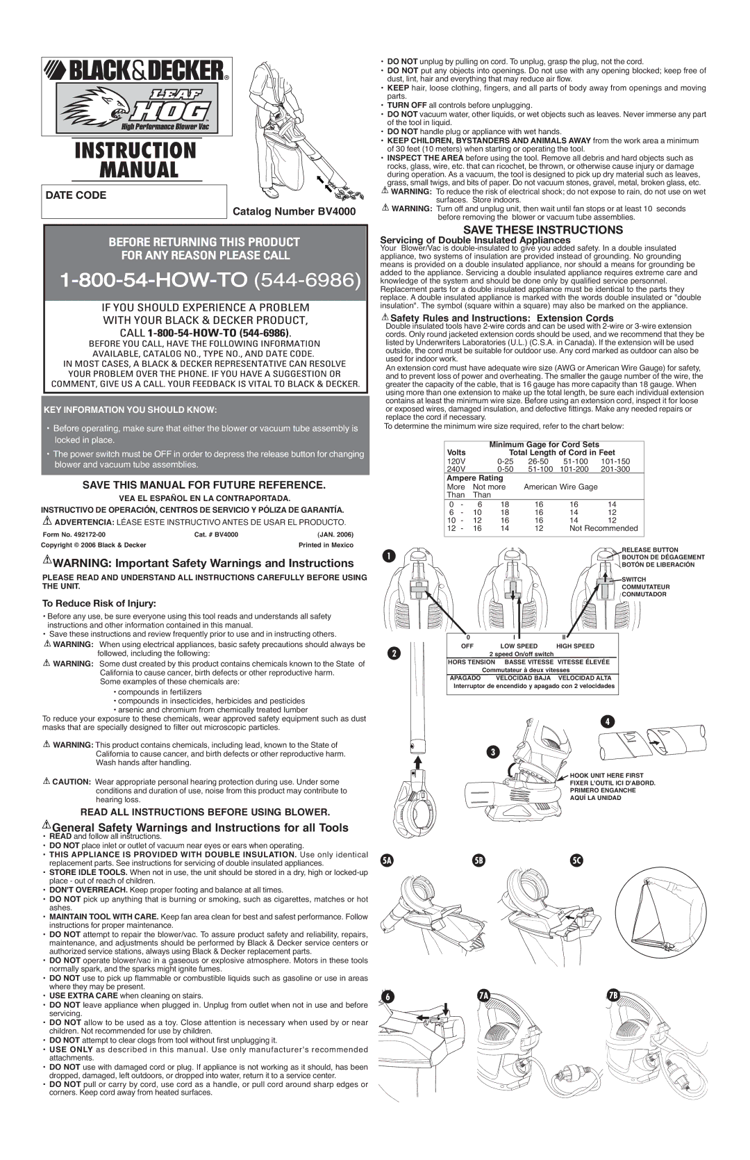 Black & Decker 492172-00 instruction manual To Reduce Risk of Injury, Servicing of Double Insulated Appliances 