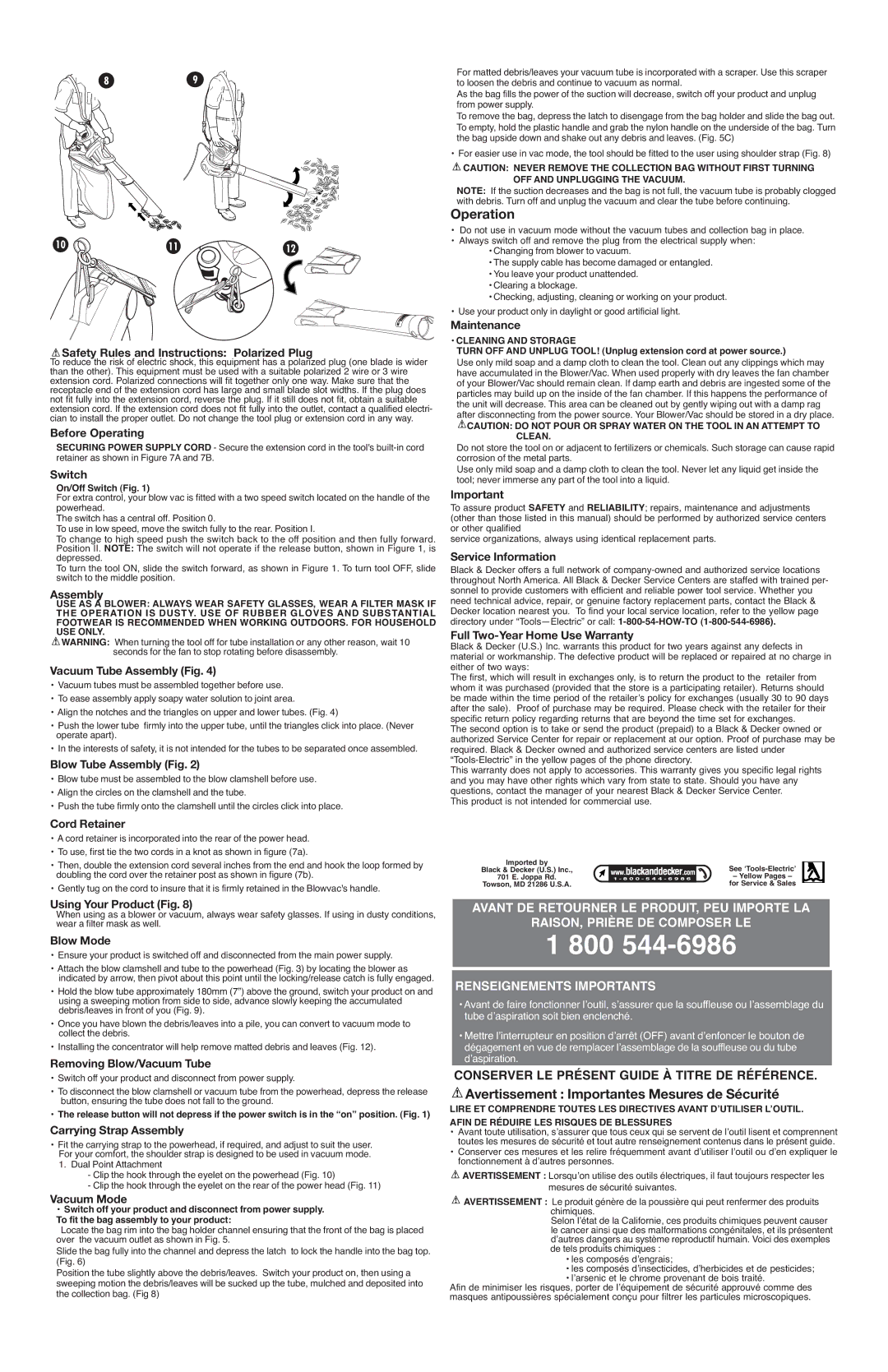 Black & Decker 492172-00 Safety Rules and Instructions Polarized Plug, Before Operating, Switch, Assembly, Maintenance 