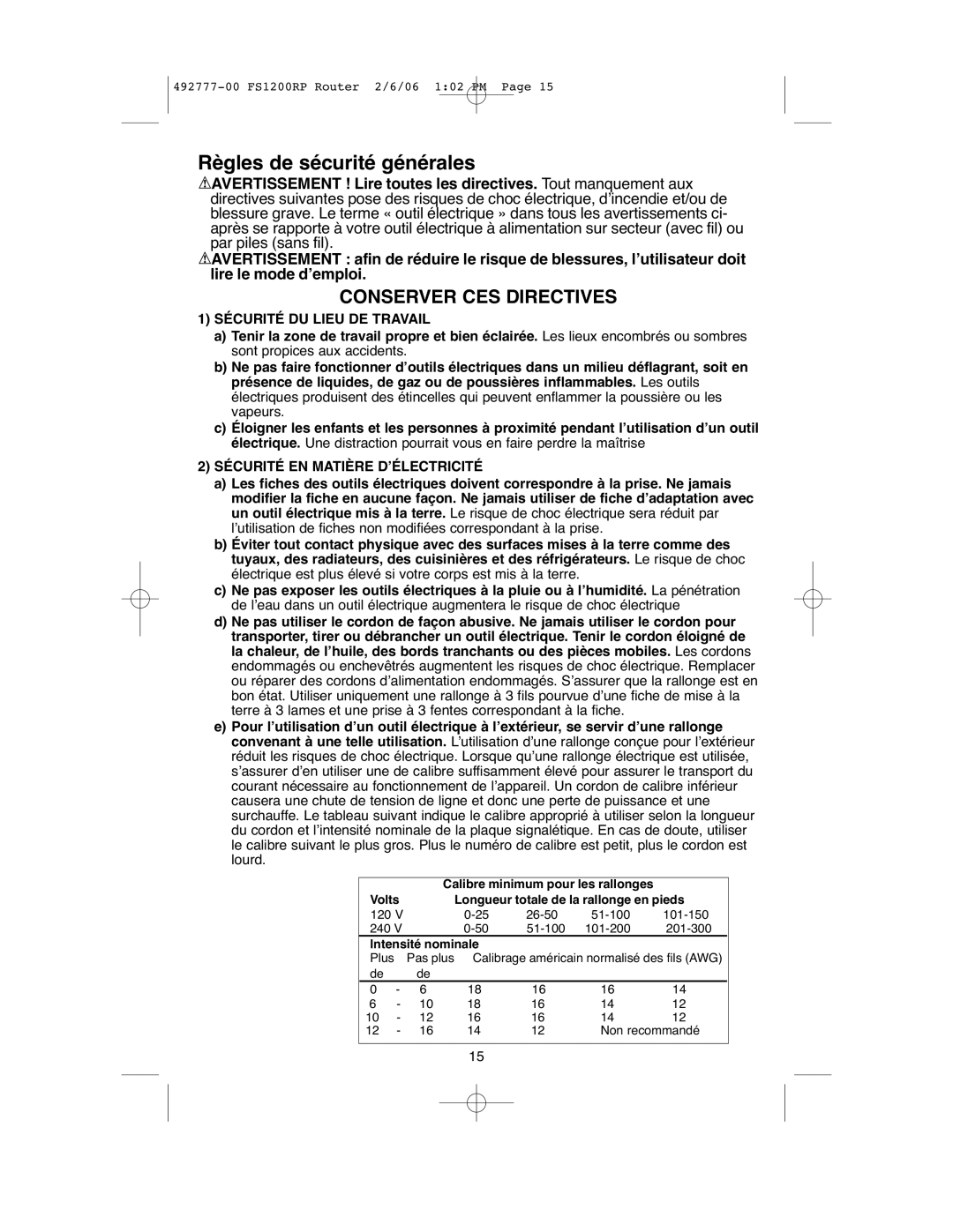 Black & Decker 492777-00 instruction manual Sécurité DU Lieu DE Travail, Sécurité EN Matière D’ÉLECTRICITÉ 