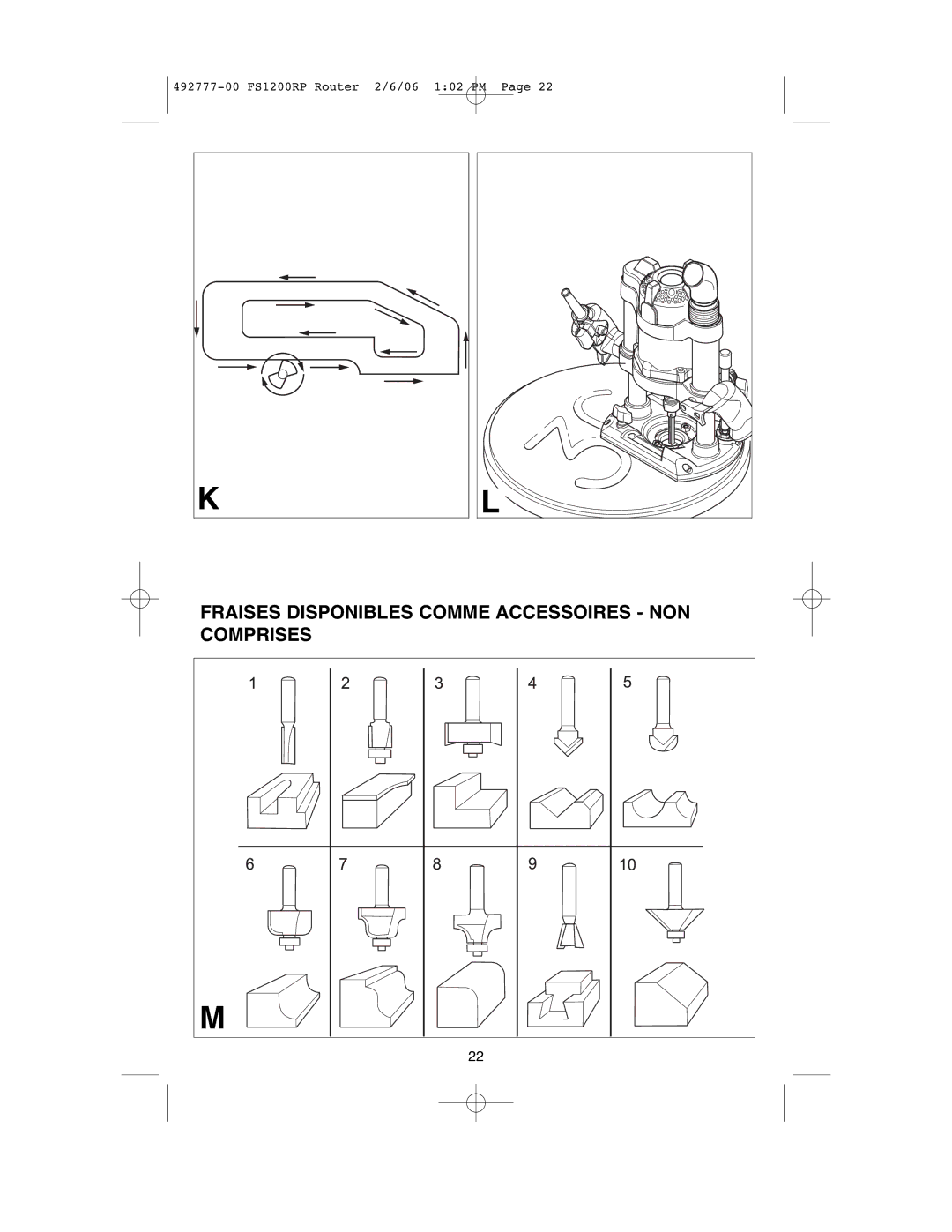 Black & Decker 492777-00 instruction manual Fraises Disponibles Comme Accessoires NON Comprises 