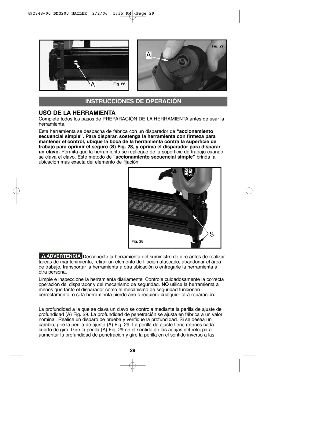 Black & Decker BDN200, 492848-00 instruction manual Instrucciones DE Operación, USO DE LA Herramienta 