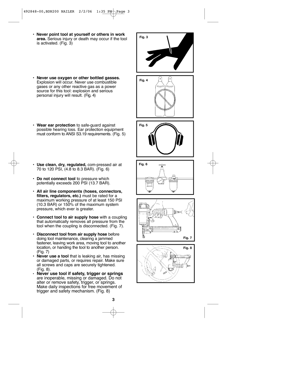 Black & Decker BDN200, 492848-00 instruction manual Never point tool at yourself or others in work 