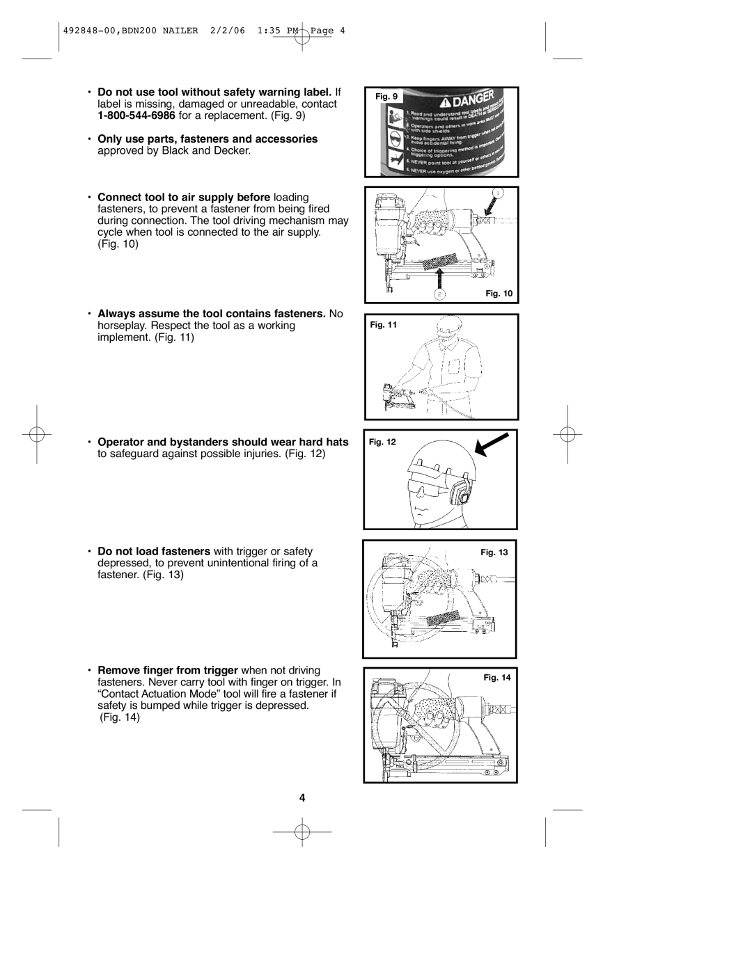 Black & Decker 492848-00, BDN200 instruction manual Do not use tool without safety warning label. If 