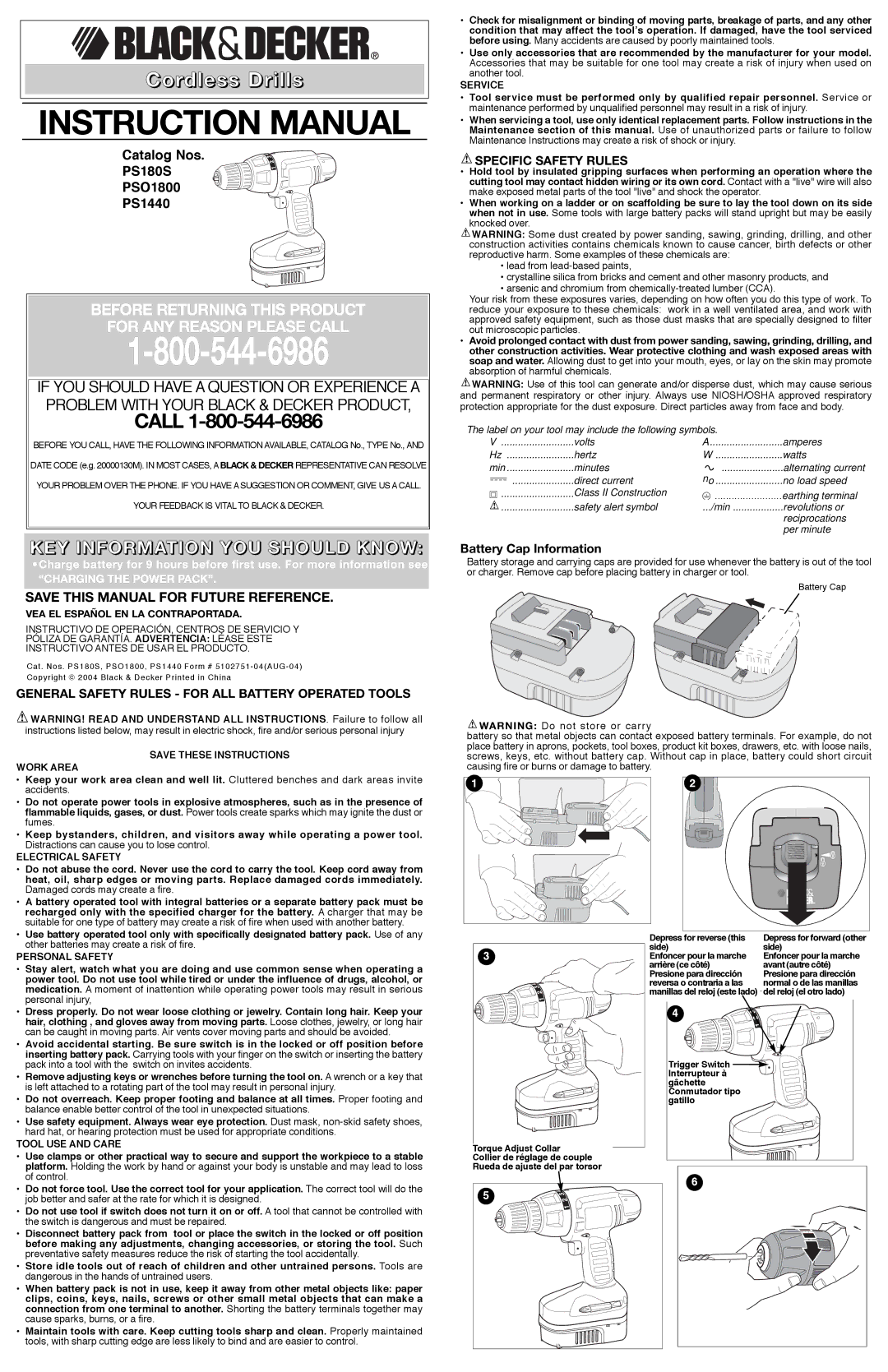 Black & Decker 5102751-04 instruction manual KEY Information YOU should Know, Specific Safety Rules 