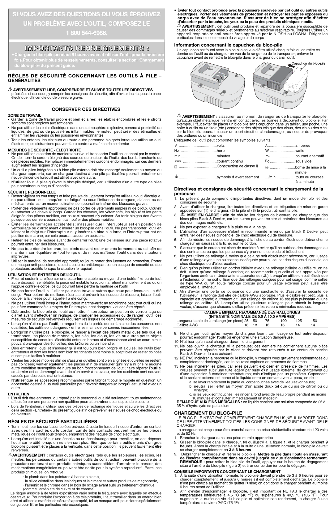 Black & Decker 5102751-04 Importants Renseignements, Règles DE Sécurité Concernant LES Outils À Pile Généralités 