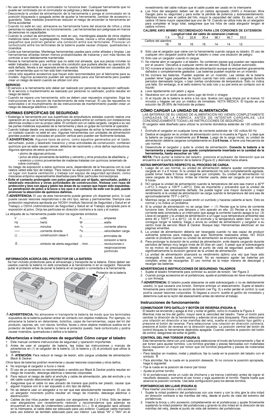 Black & Decker 5102751-04 instruction manual Normas Específicas DE Seguridad, Cómo Cargar LA Unidad DE Alimentación 