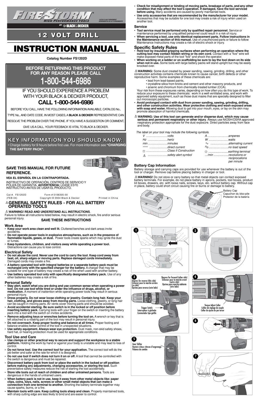 Black & Decker FS1202D, 5106305-00 instruction manual KEY Information YOU should Know, Specific Safety Rules 