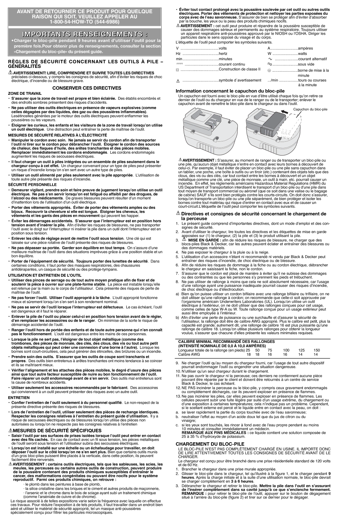 Black & Decker 5146471-01 Importants Renseignements, Règles DE Sécurité Concernant LES Outils À Pile Généralités 