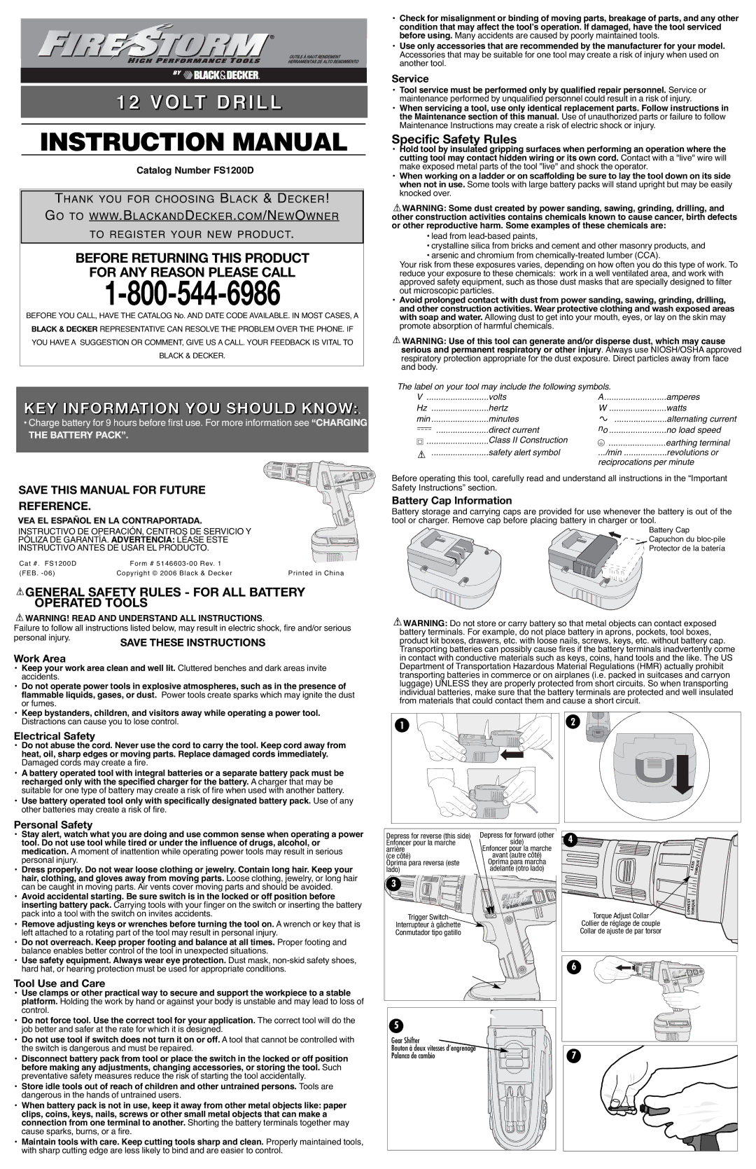 Black & Decker FS1200D, 5146603-00 instruction manual KEY Information YOU should Know, Specific Safety Rules 