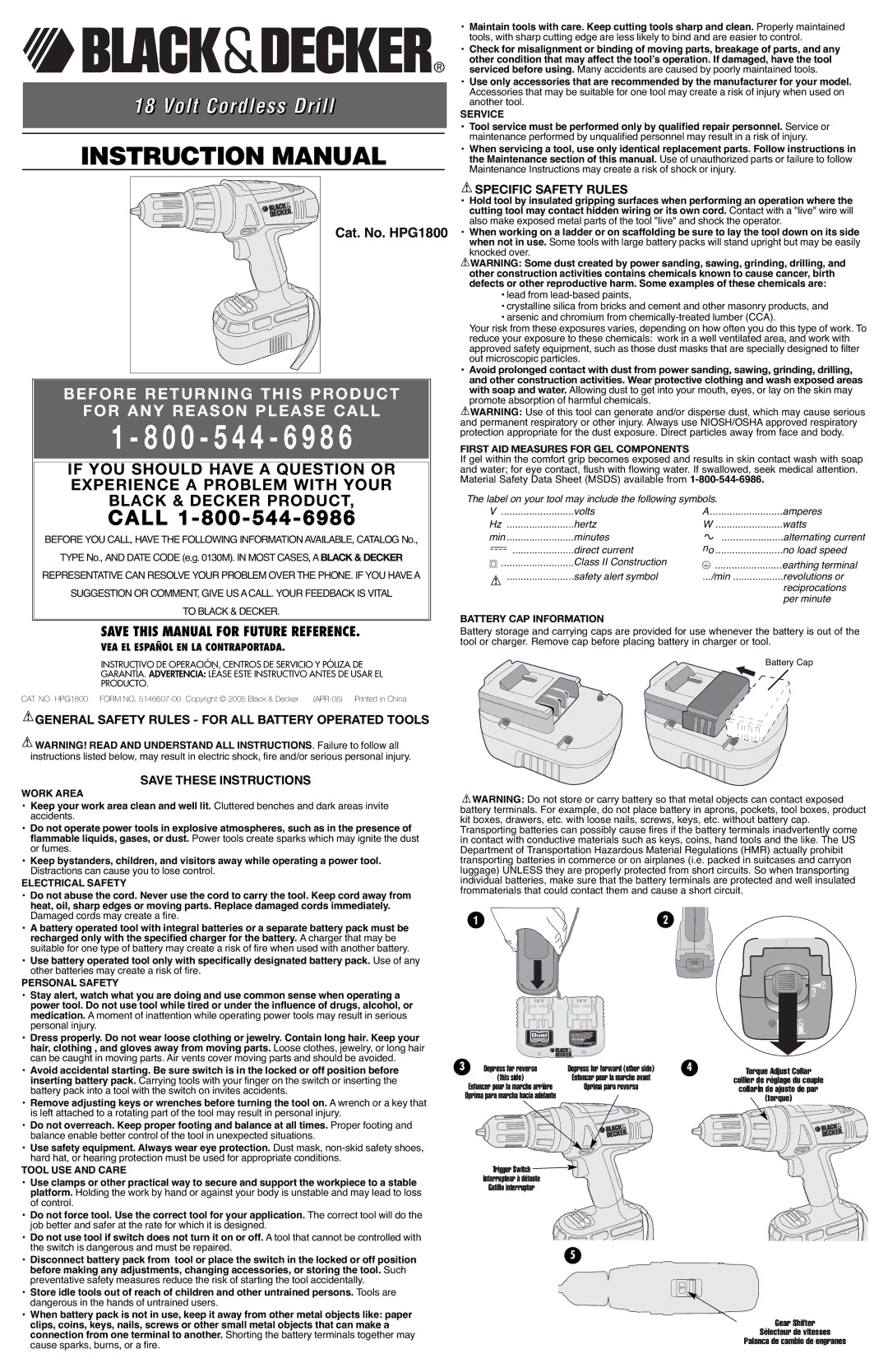 Black & Decker 5146607-00 instruction manual General Safety Rules for ALL Battery Operated Tools, Specific Safety Rules 