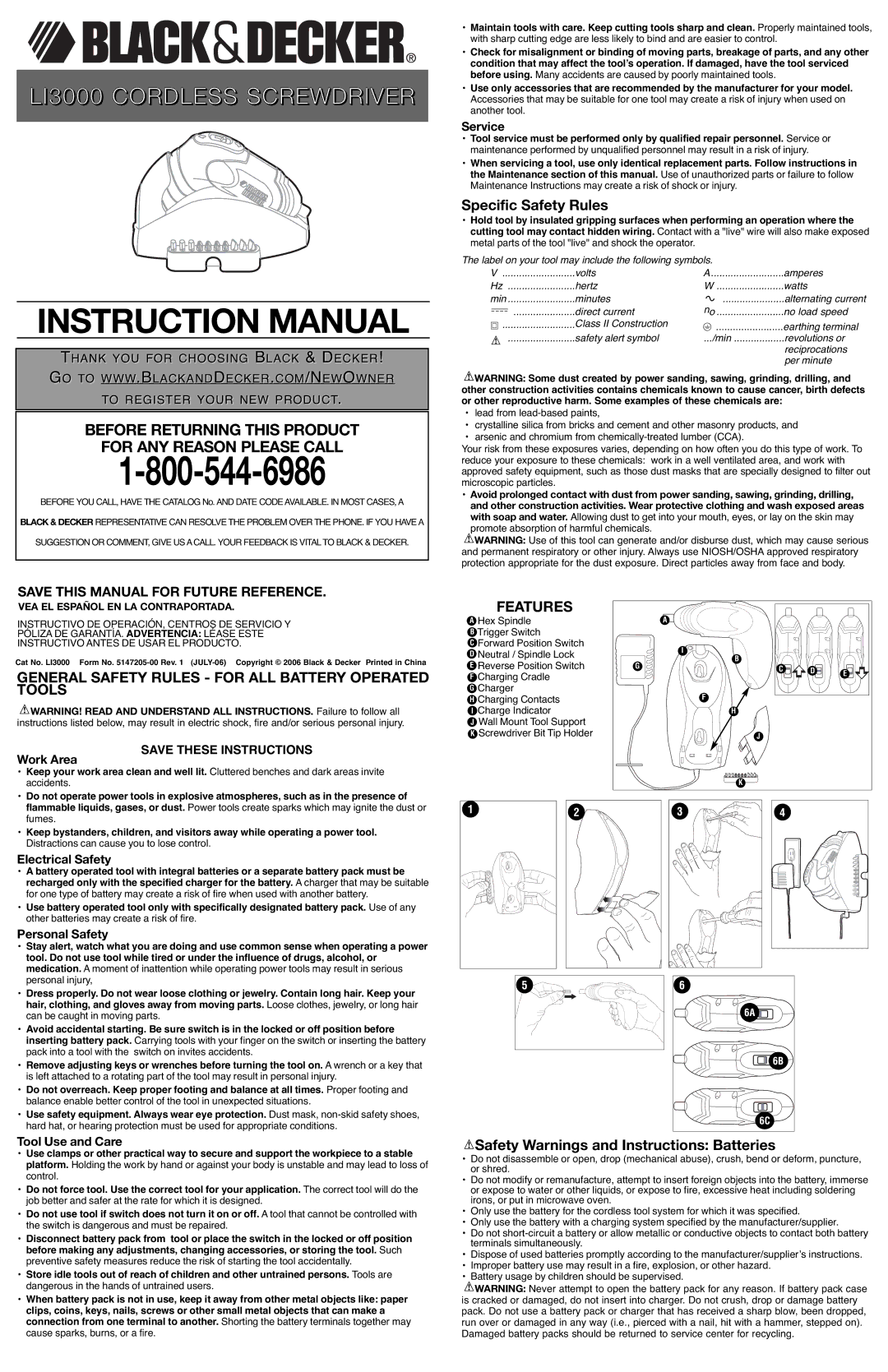 Black & Decker 5147205-00 instruction manual Specific Safety Rules, Safety Warnings and Instructions Batteries 