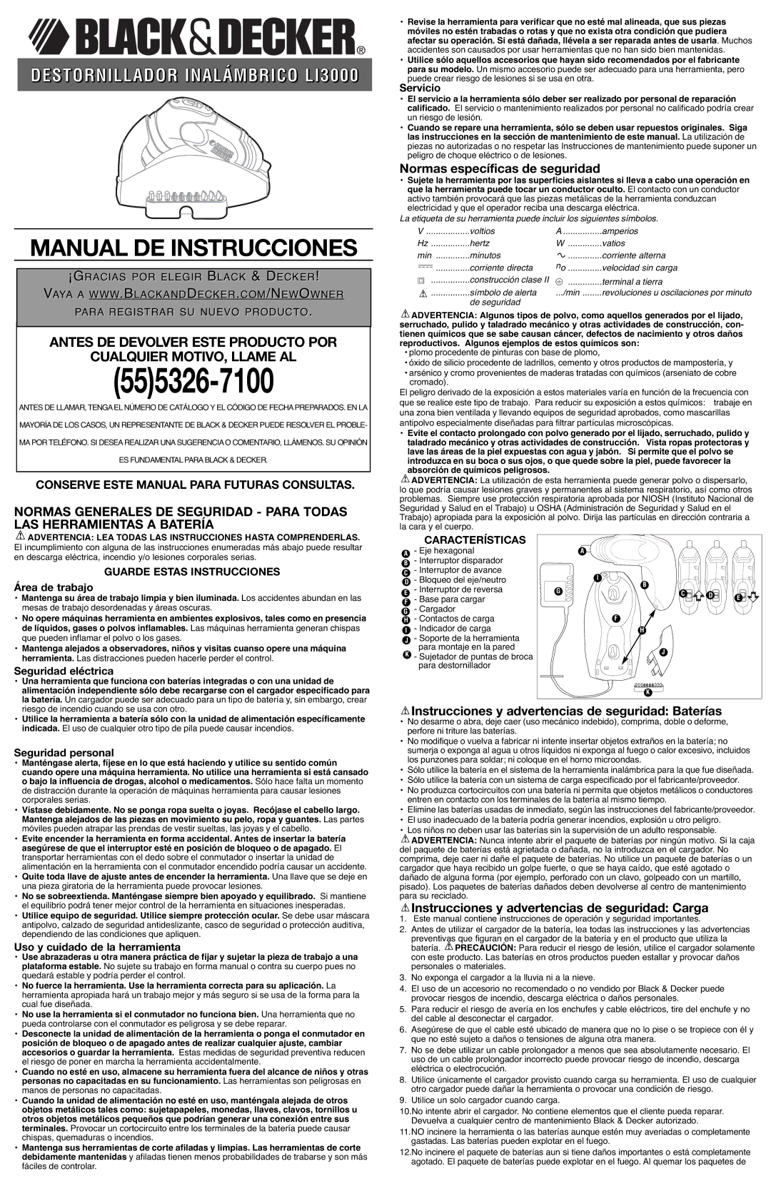 Black & Decker 5147205-00 Normas específicas de seguridad, Instrucciones y advertencias de seguridad Baterías 