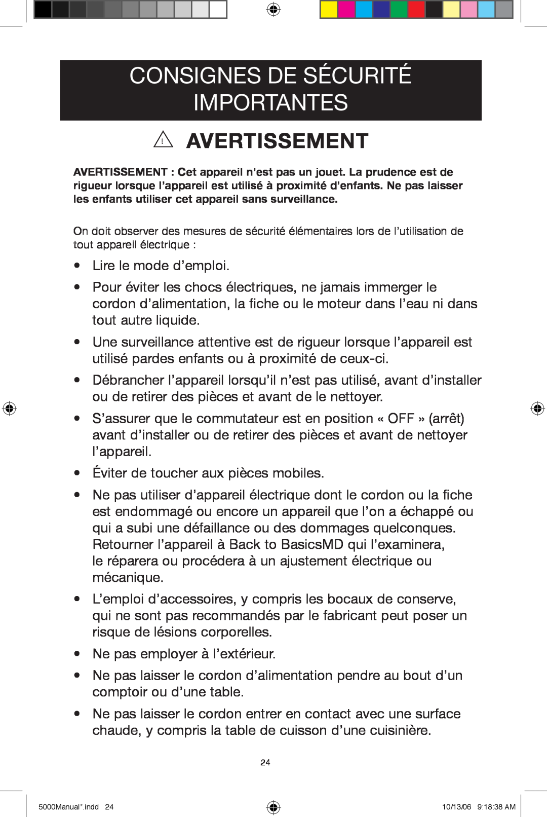 Black & Decker 5500 manuel dutilisation Consignes De Sécurité Importantes, Avertissement 