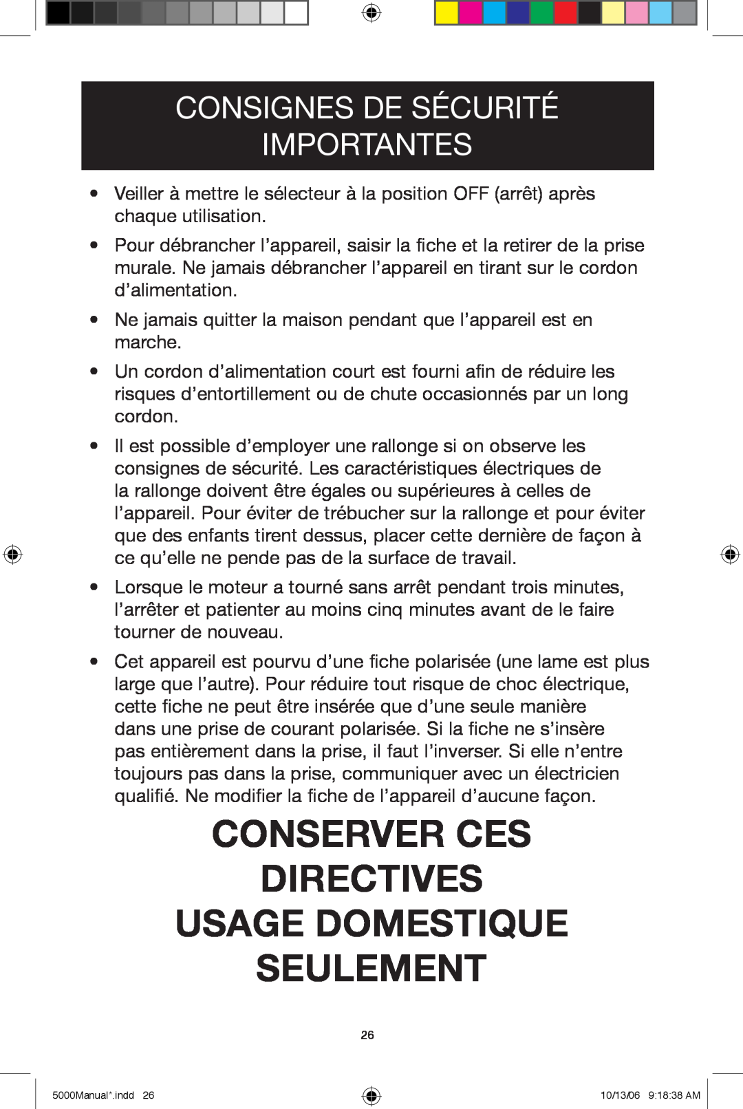 Black & Decker 5500 Conserver Ces Directives Usage Domestique, Seulement, Consignes De Sécurité Importantes 