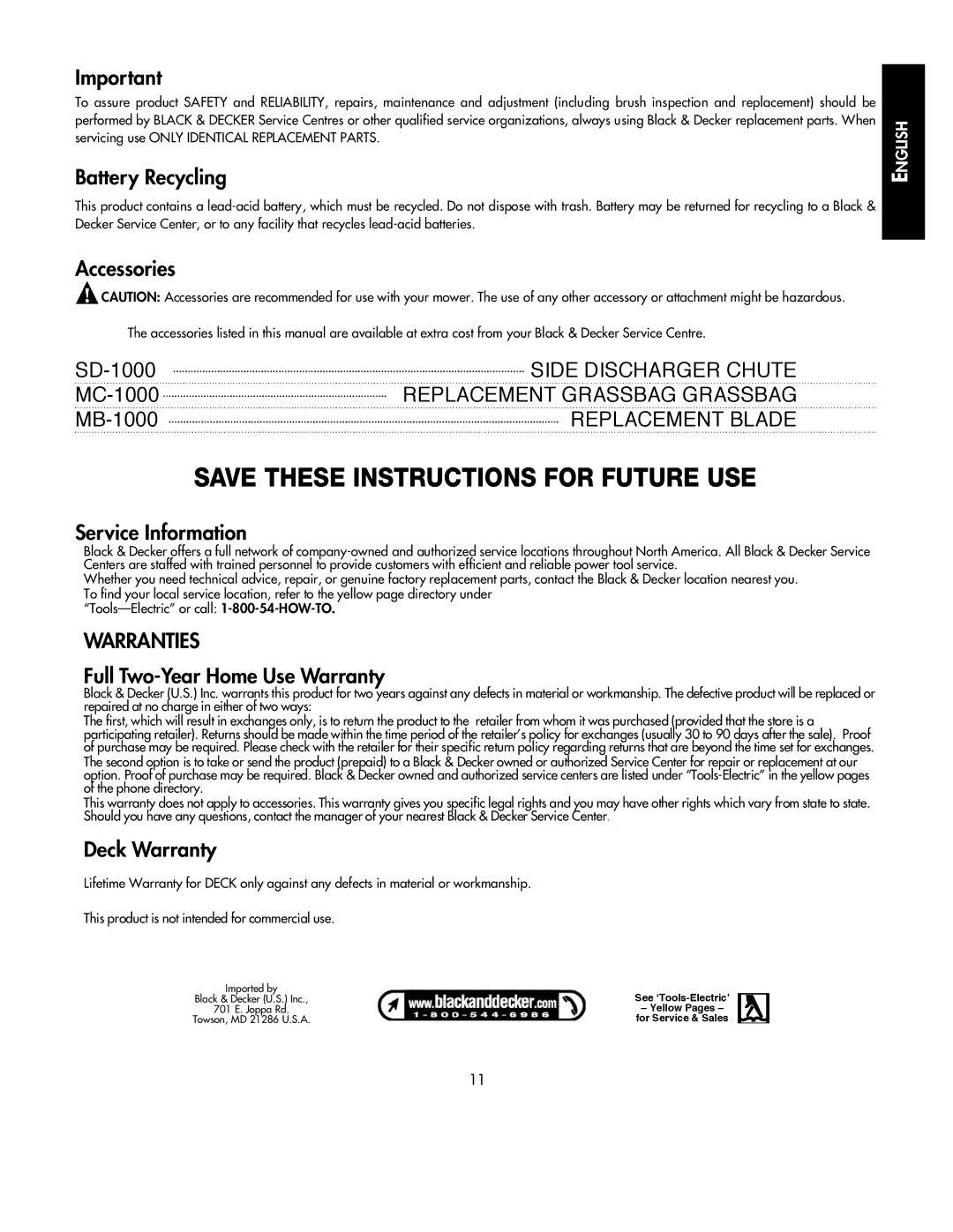 Black & Decker 598968-00 instruction manual Save These Instructions for Future USE 