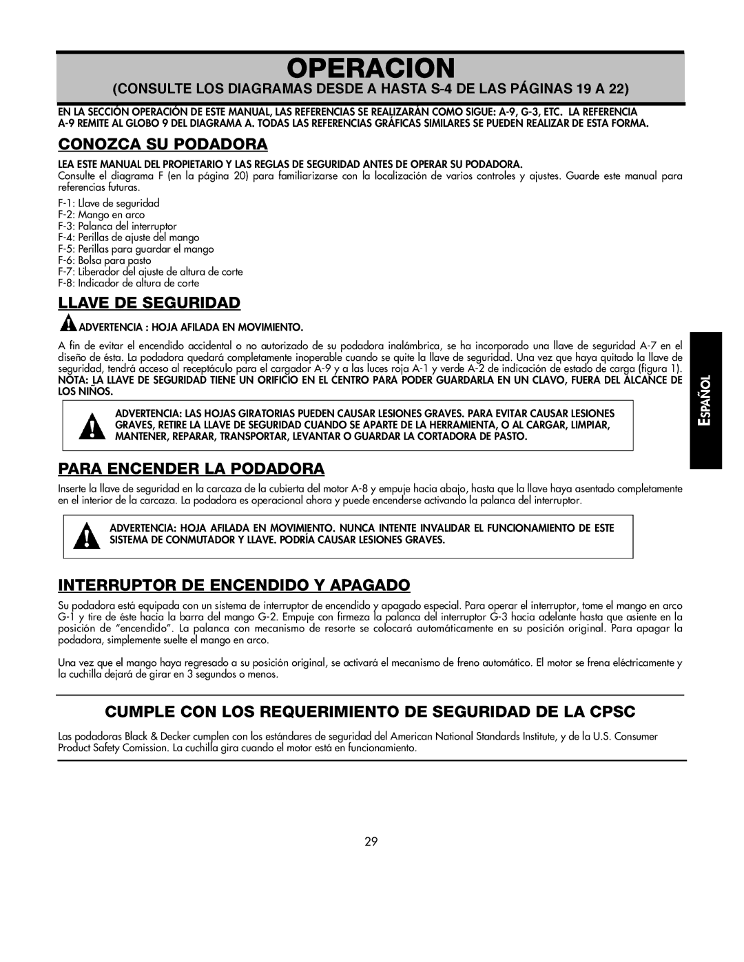 Black & Decker 598968-00 instruction manual Operacion 