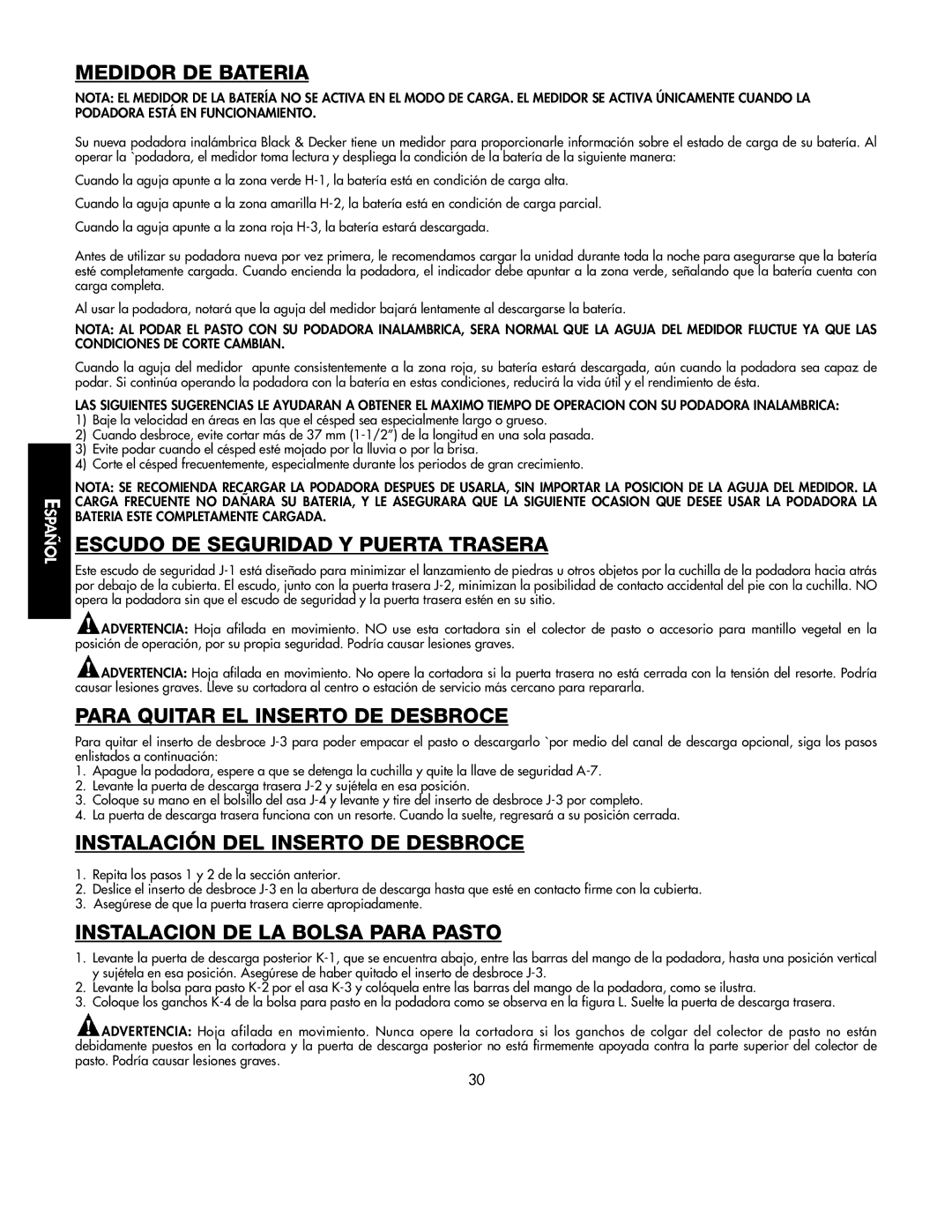 Black & Decker 598968-00 Medidor DE Bateria, Escudo DE Seguridad Y Puerta Trasera, Para Quitar EL Inserto DE Desbroce 