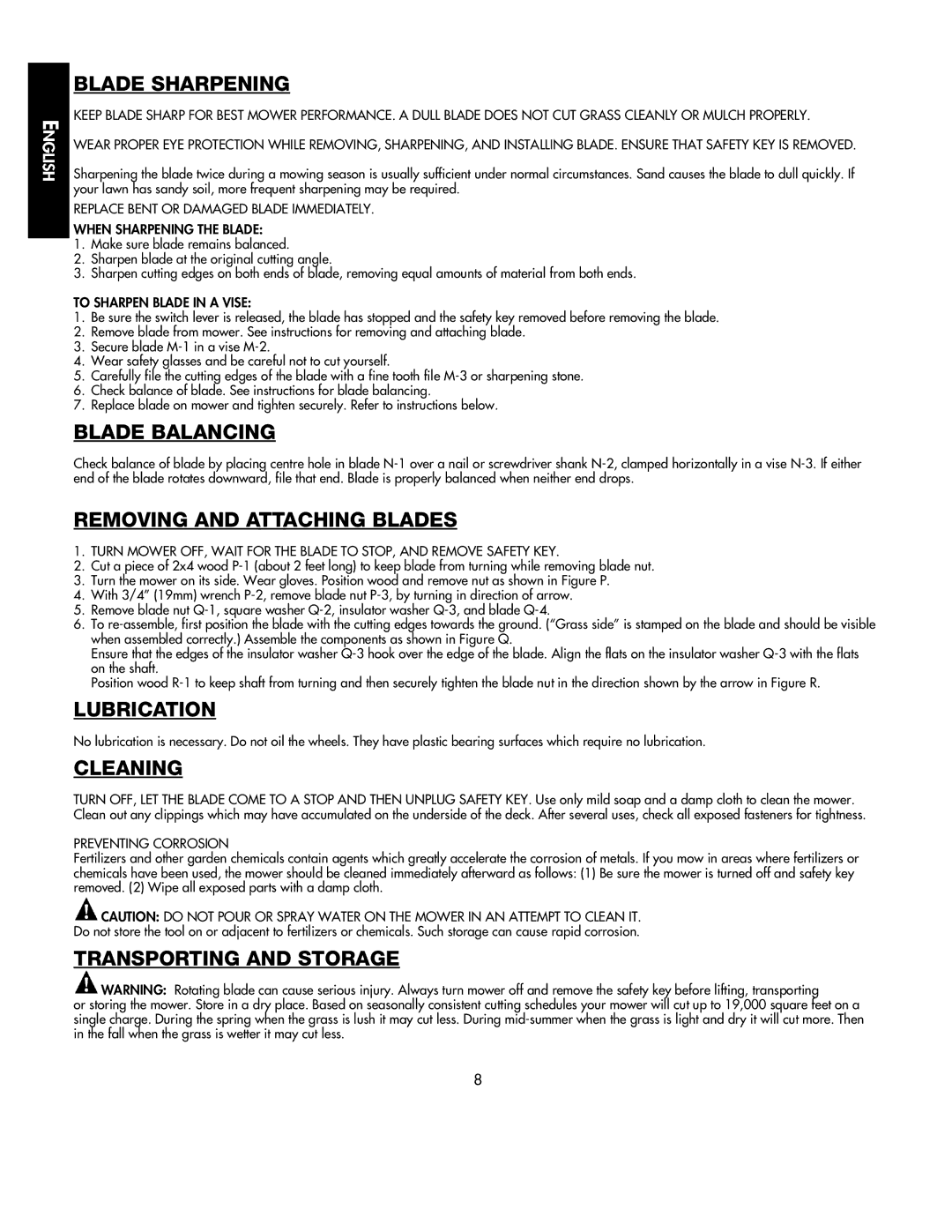 Black & Decker 598968-00 Blade Sharpening, Blade Balancing, Removing and Attaching Blades, Lubrication, Cleaning 