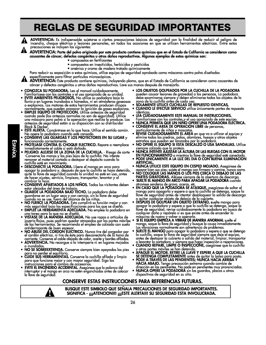 Black & Decker 598968-00 Reglas De Seguridad Importantes, Conserve Estas Instrucciones Para Referencias Futuras 