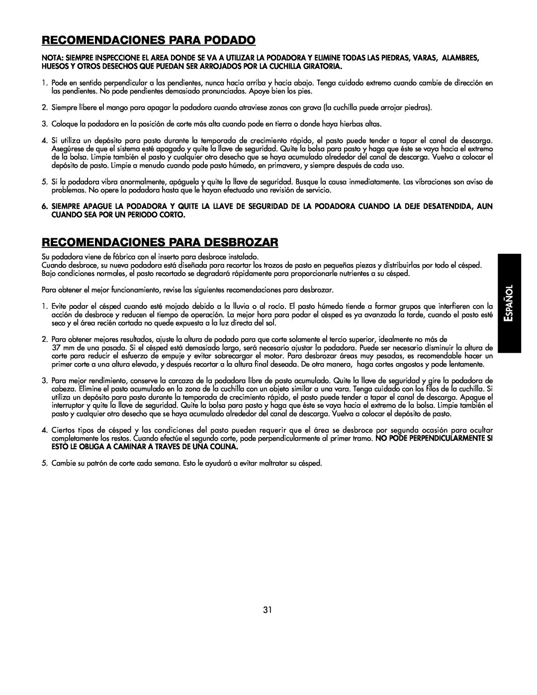 Black & Decker 598968-00 instruction manual Recomendaciones Para Podado, Recomendaciones Para Desbrozar 