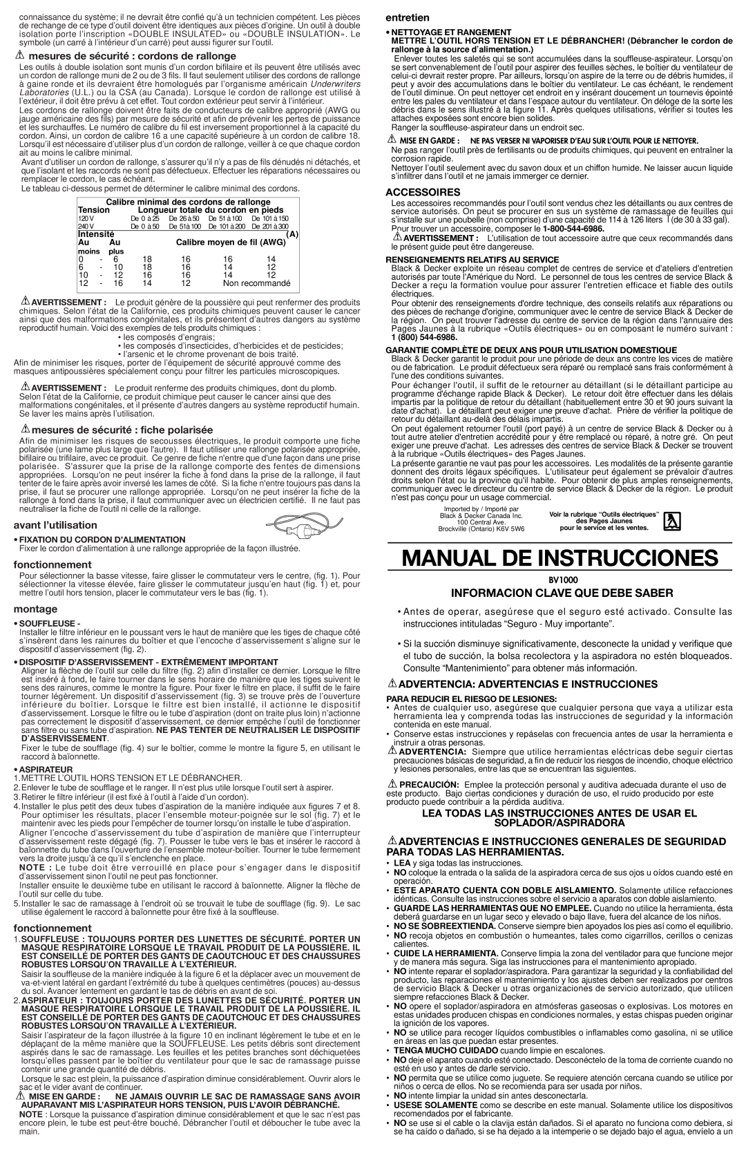 Black & Decker 606432-00 instruction manual Entretien, Accessoires, Advertencia Advertencias E Instrucciones 