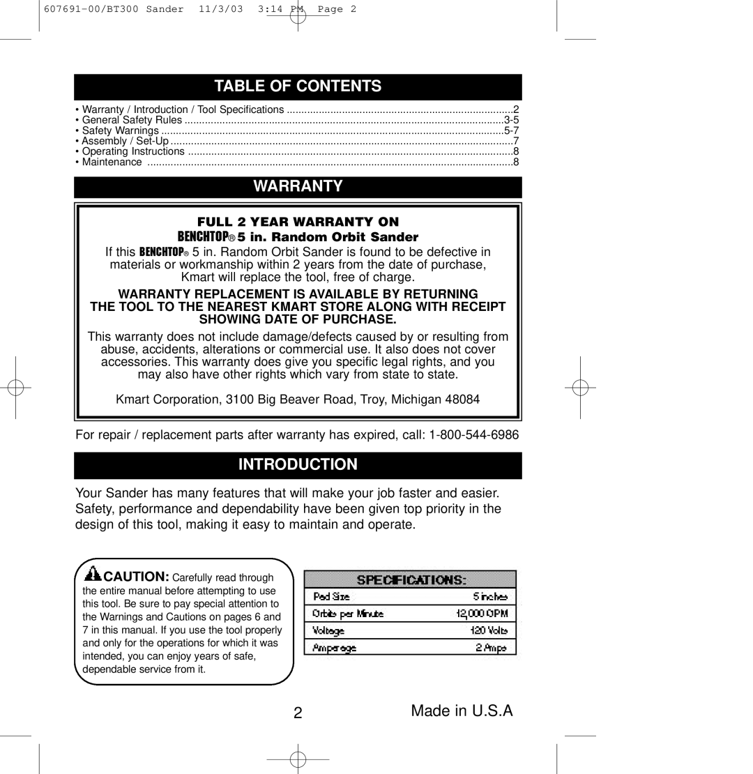 Black & Decker 607691-00, BT300 owner manual Table of Contents, Warranty, Introduction 