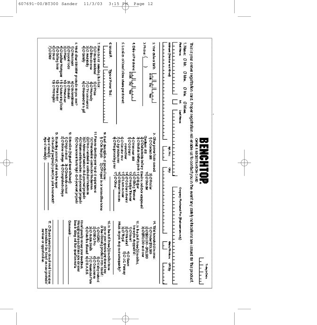 Black & Decker owner manual 607691-00/BT300 Sander 11/3/03 315 PM 