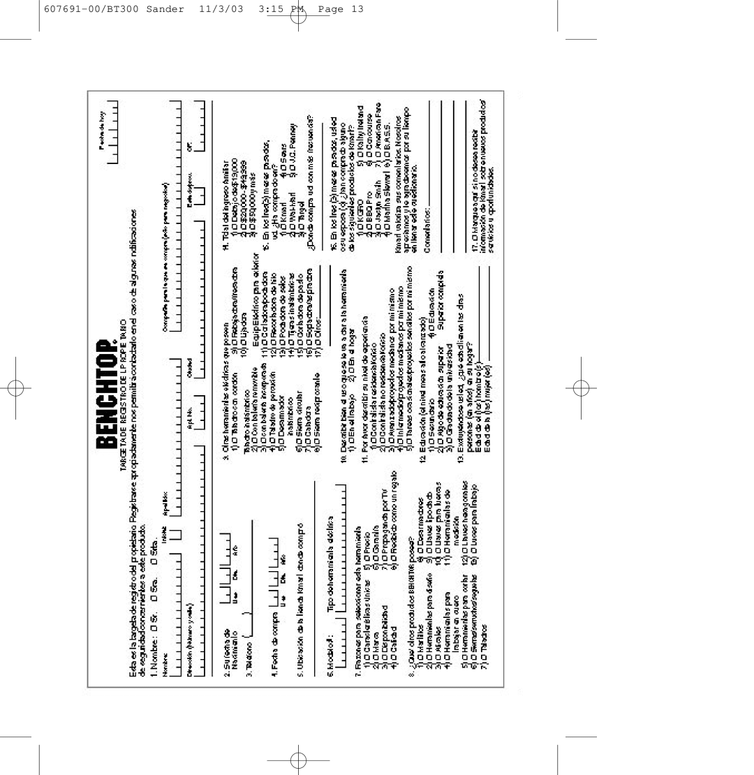 Black & Decker owner manual 607691-00/BT300 Sander 11/3/03 315 PM 