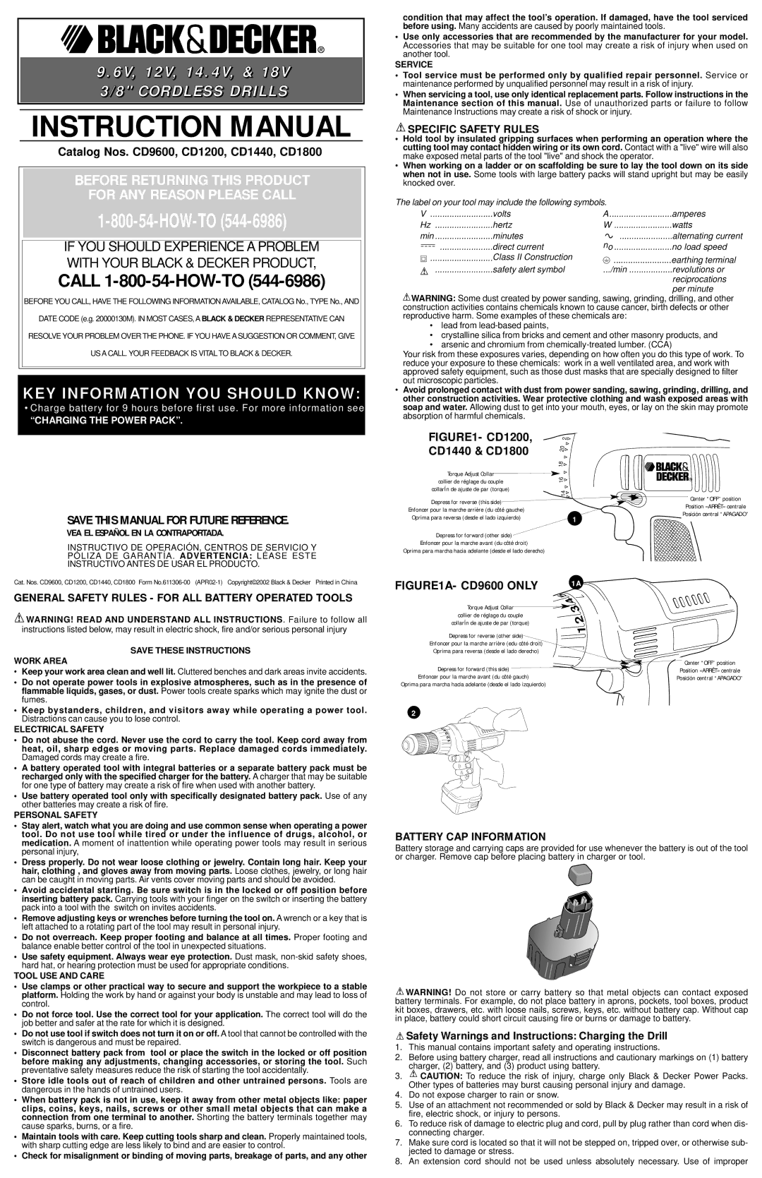 Black & Decker 611306-00 instruction manual Specific Safety Rules, General Safety Rules for ALL Battery Operated Tools 