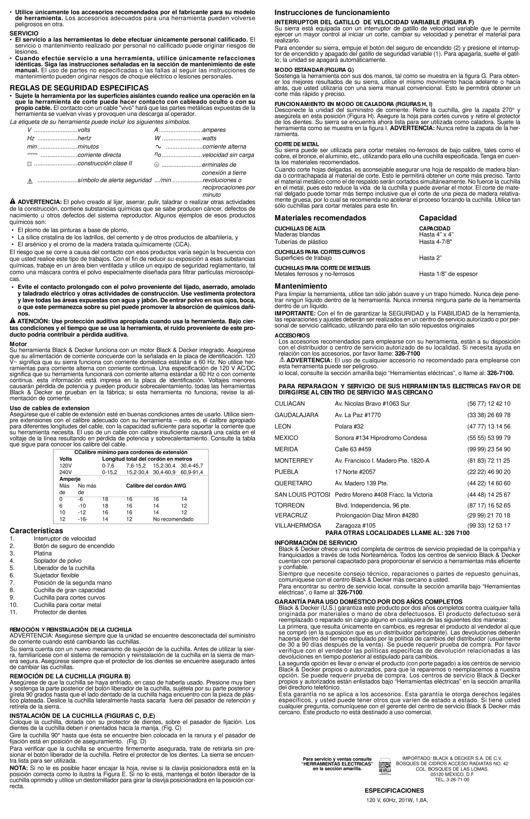 Black & Decker 613014-01 Características, Instrucciones de funcionamiento, Materiales recomendados Capacidad 