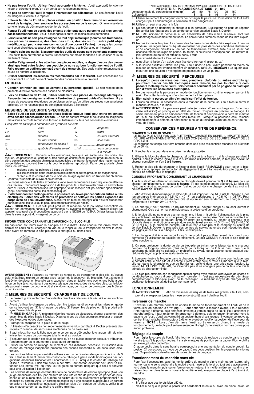 Black & Decker 617623-00 instruction manual Mesures DE Sécurité Spécifiques, Mesures DE Sécurité Chargement DE L’OUTIL 