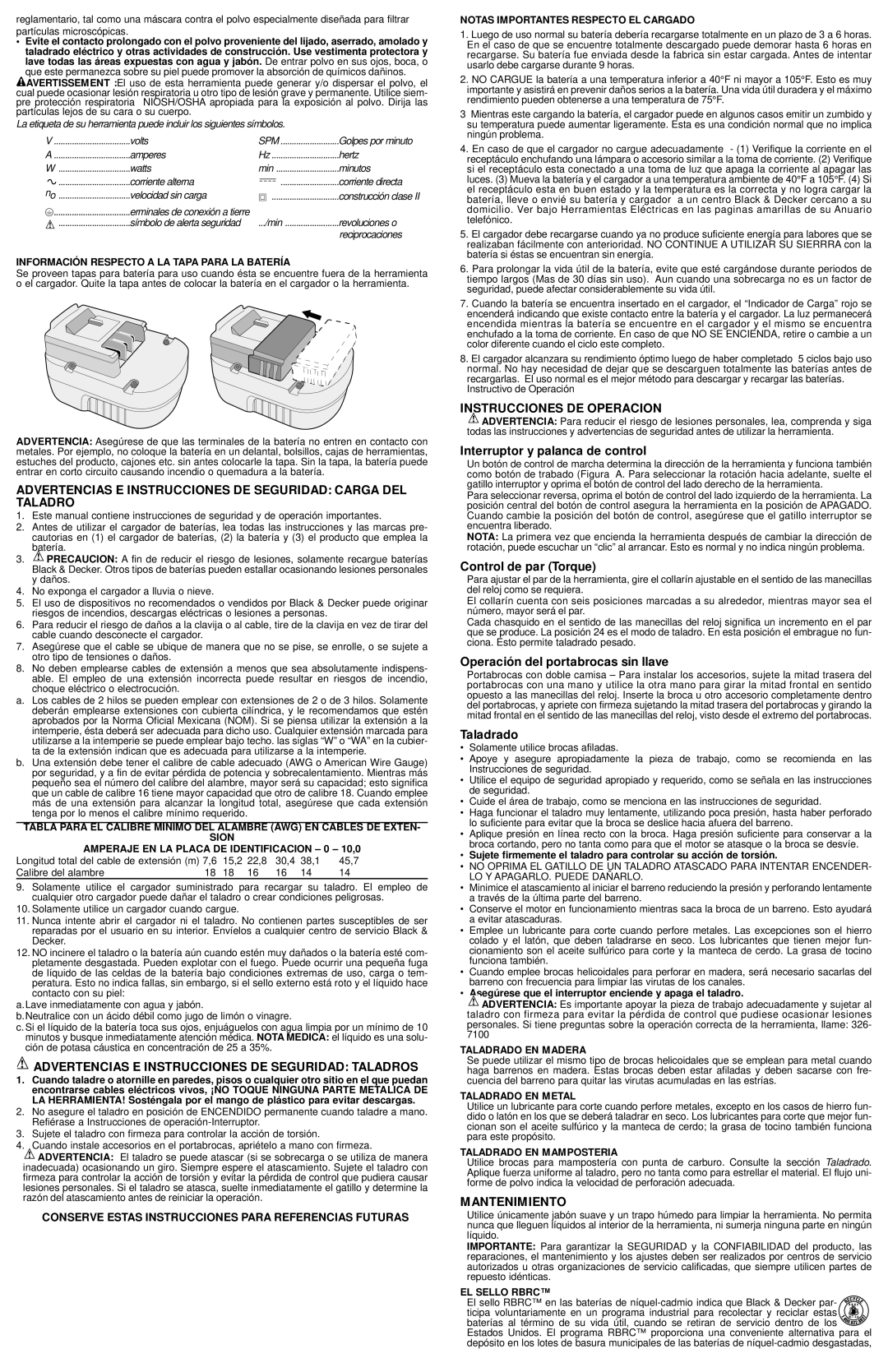 Black & Decker 617623-00 Advertencias E Instrucciones DE Seguridad Carga DEL Taladro, Instrucciones DE Operacion 