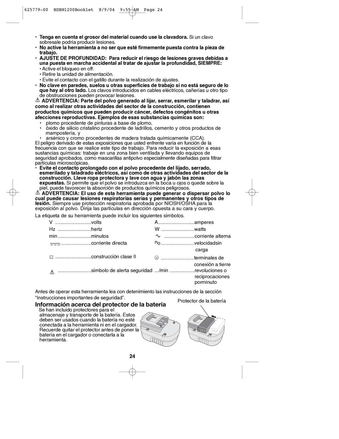 Black & Decker 625779-00, BDBN1200 instruction manual Información acerca del protector de la batería 