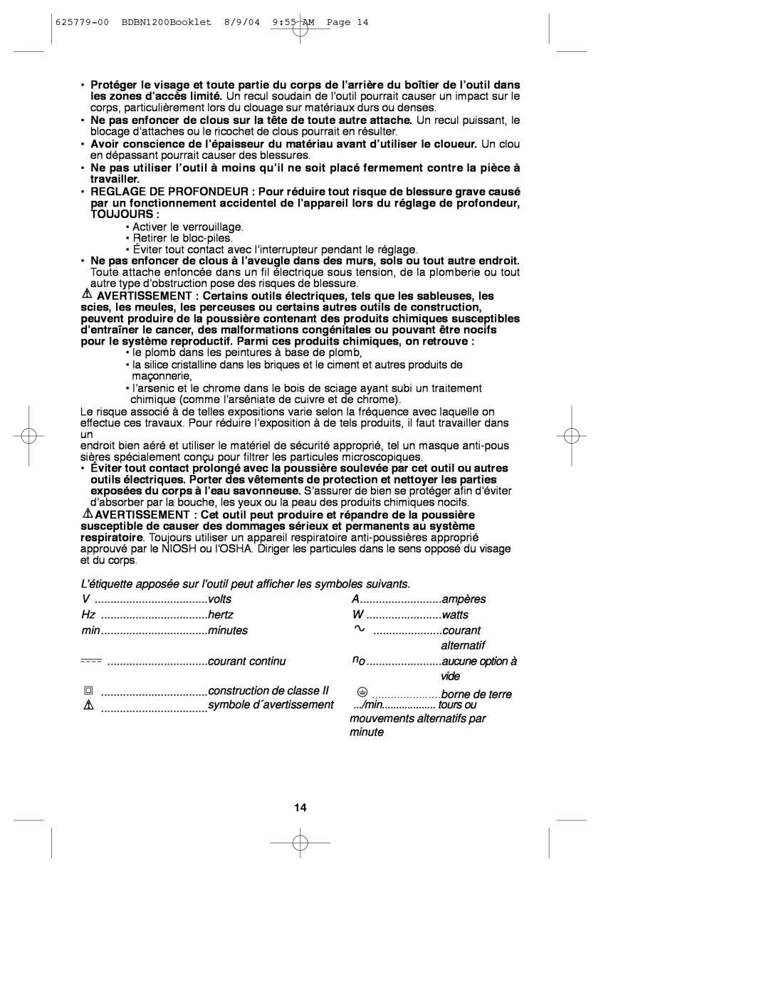 Black & Decker 625779-00, BDBN1200 instruction manual Toujours 