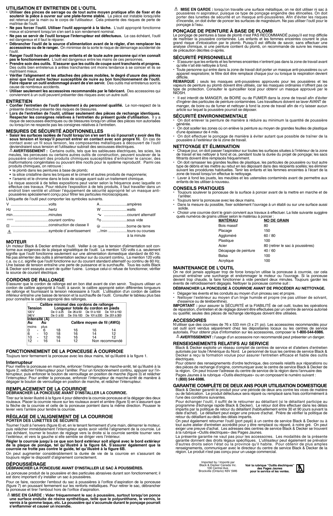 Black & Decker 626257-00 Utilisation ET Entretien DE Loutil, Mesures DE Sécurité Additionnelles, Moteur, Dépoussiérage 