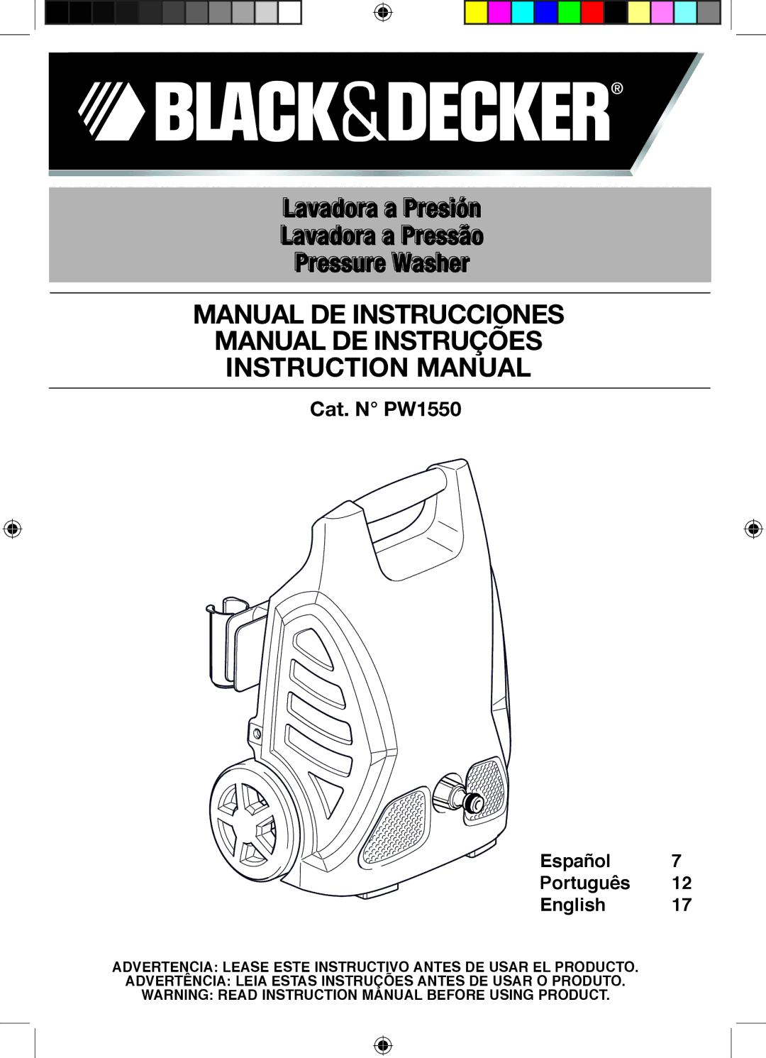 Black & Decker PW1550, 662275-02 instruction manual Manual DE Instrucciones Manual DE Instruções 