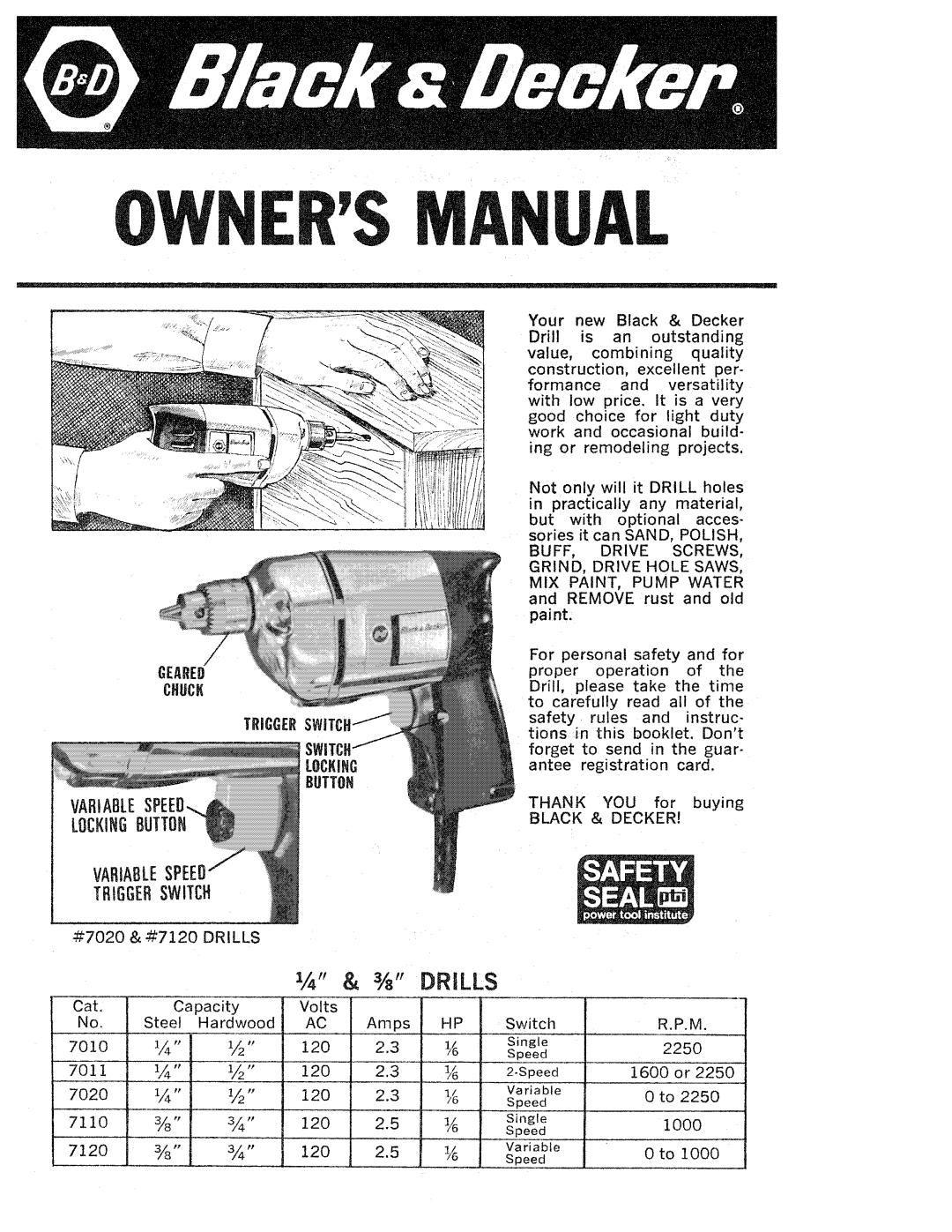 Black & Decker 7010, 7110, 7020, 7120, 7011 manual 