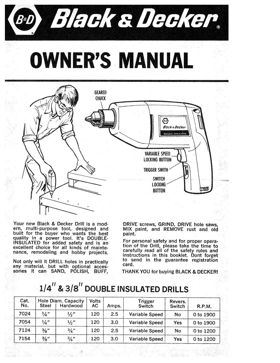 Black & Decker 7154, 7124, 7024, 7054 manual 