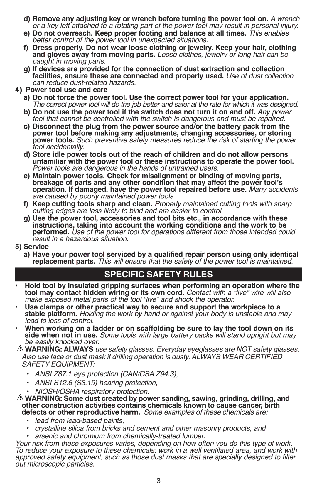 Black & Decker 7252 instruction manual Specific Safety Rules 