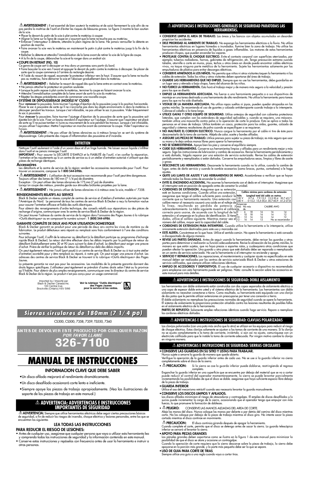 Black & Decker CS500, 7360, CS300, 7359, TS550, 381341-01, 7358 instruction manual T R E T I E N 