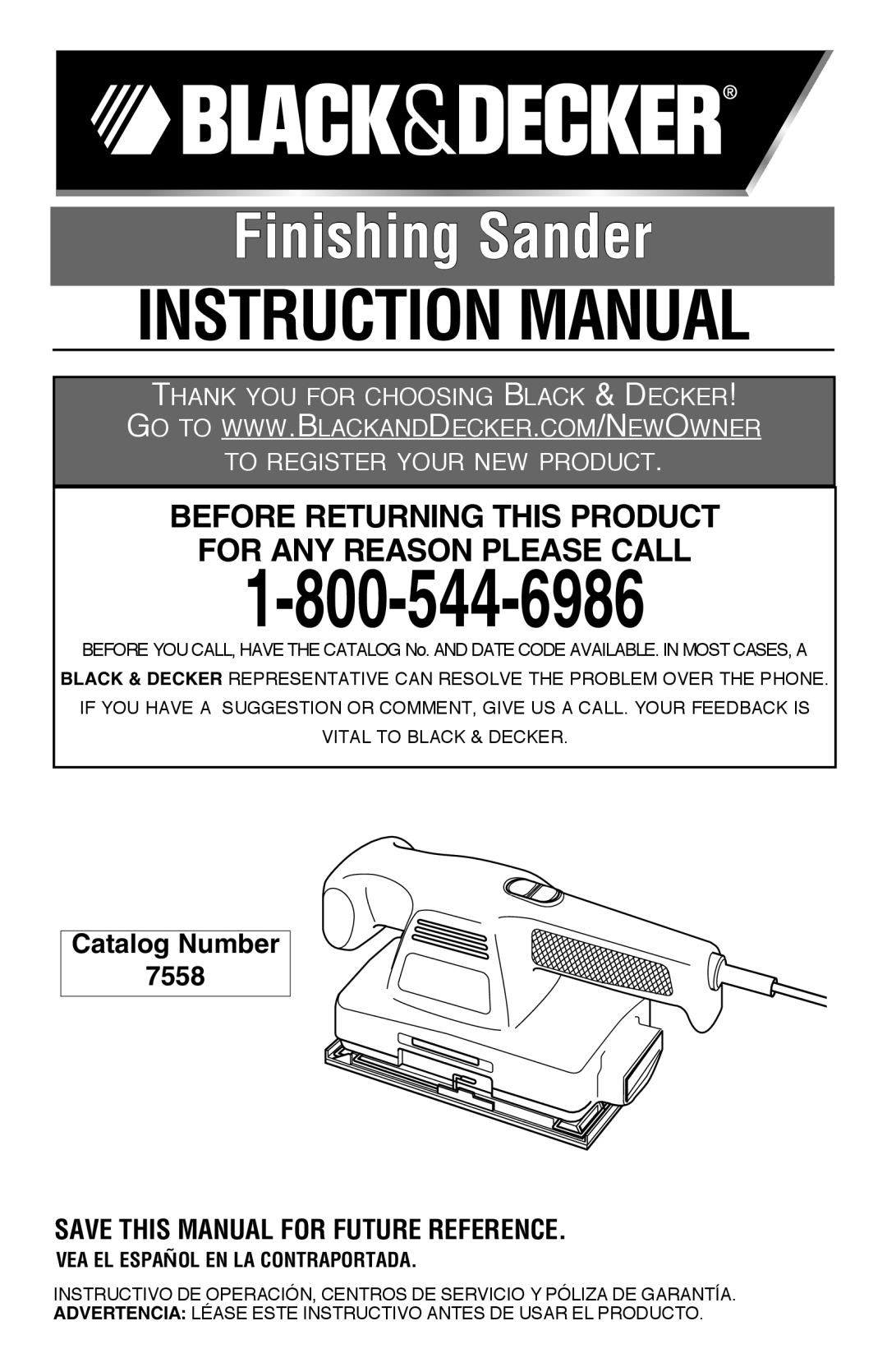 Black & Decker instruction manual Catalog Number 7558 Save this manual for Future reference 